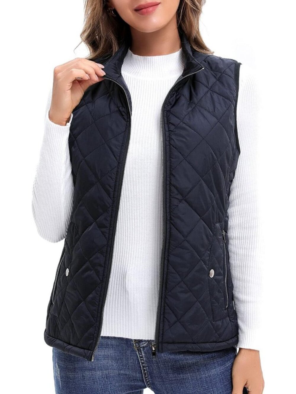 Lightweight Quilted Women's Vest with Zip Pockets, Padded Gilet (XS-3XL)
